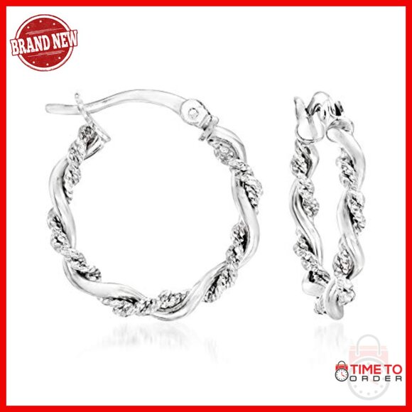 Trio Hoops Earring Set Sterling Silver – Hey Happiness Sterling Silver Hoop Earrings Set, 3 Pairs Textured Polished, Secure Snap-Back